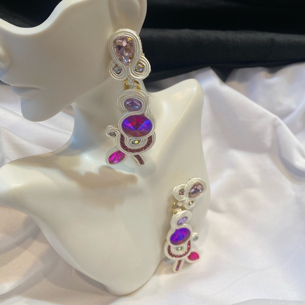 Elegant Purple and Silver Statement Earrings